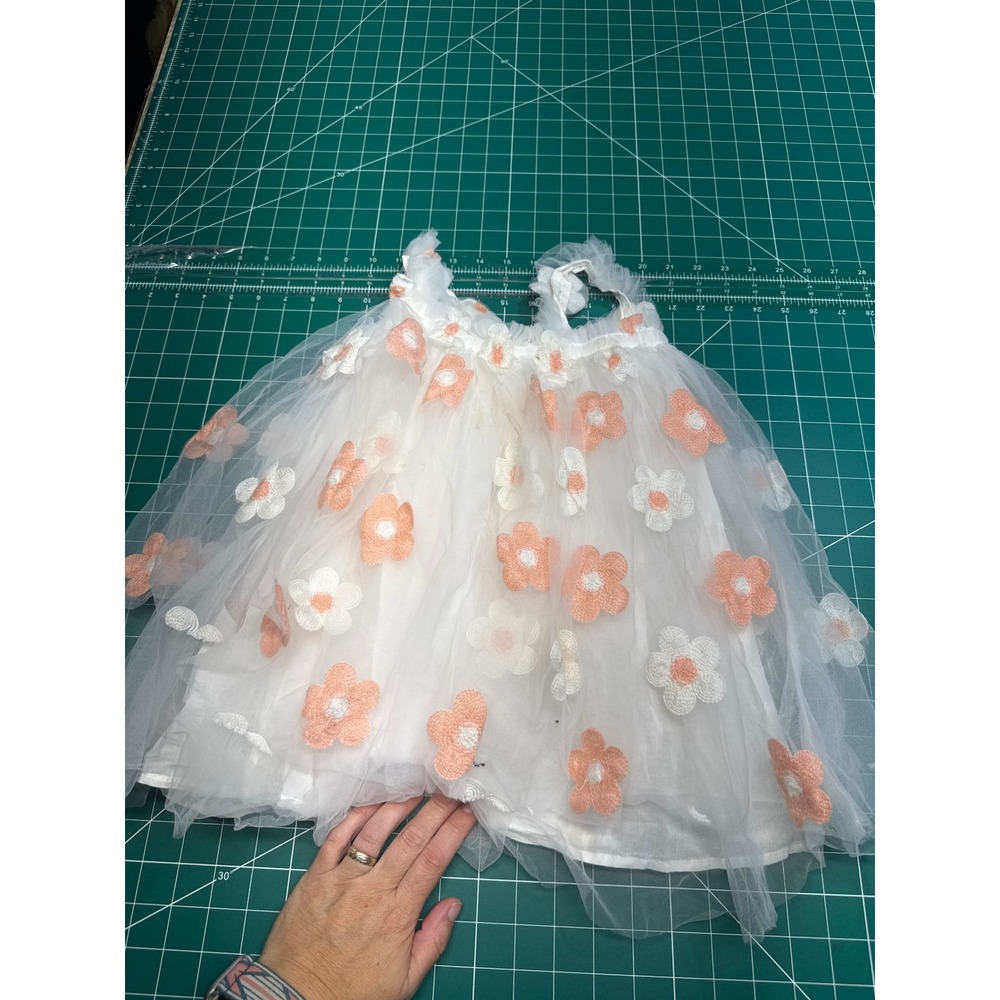 Lola + The Boys Girls White Tulle Floral Daisy Applique Party Dress Size 4